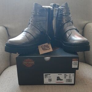 Harley-Davidson Woman Metallic Grey Leather Boots Size 7.5